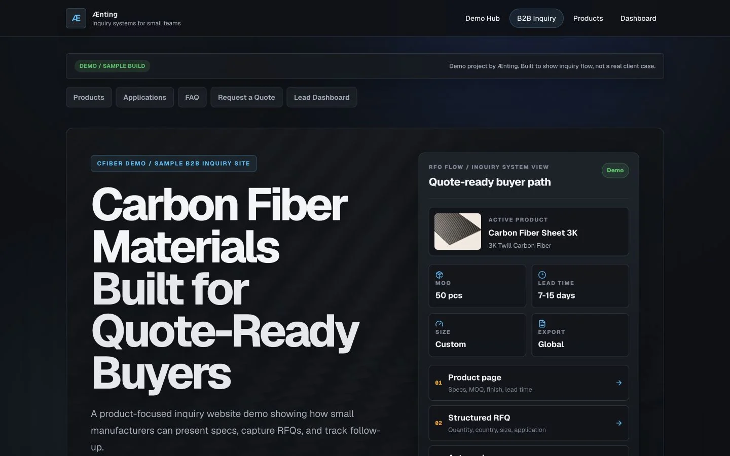 Carbon Fiber B2B Demo 首页