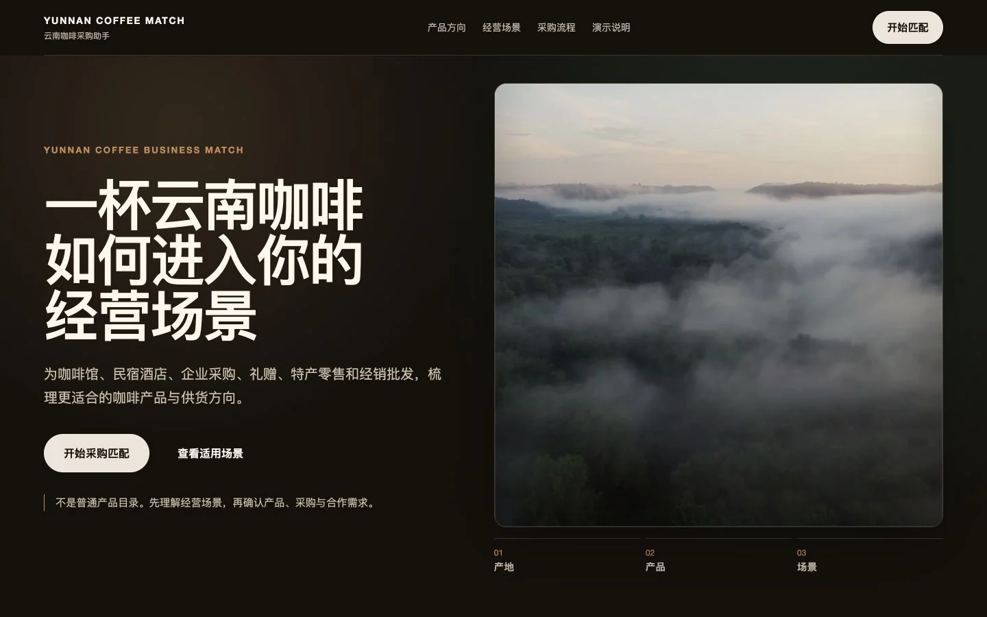云南咖啡采购匹配 Demo 首页
